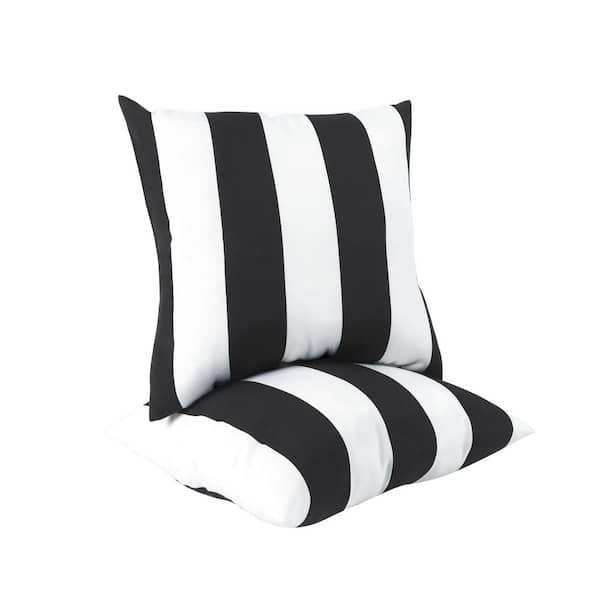 18. in Square Outdoor /Indoor Throw Pillows with Inserts White and Black Stripe (2-Pack)