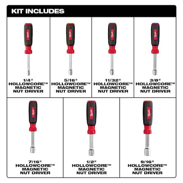 7-Piece SAE HollowCore Nut Driver Set