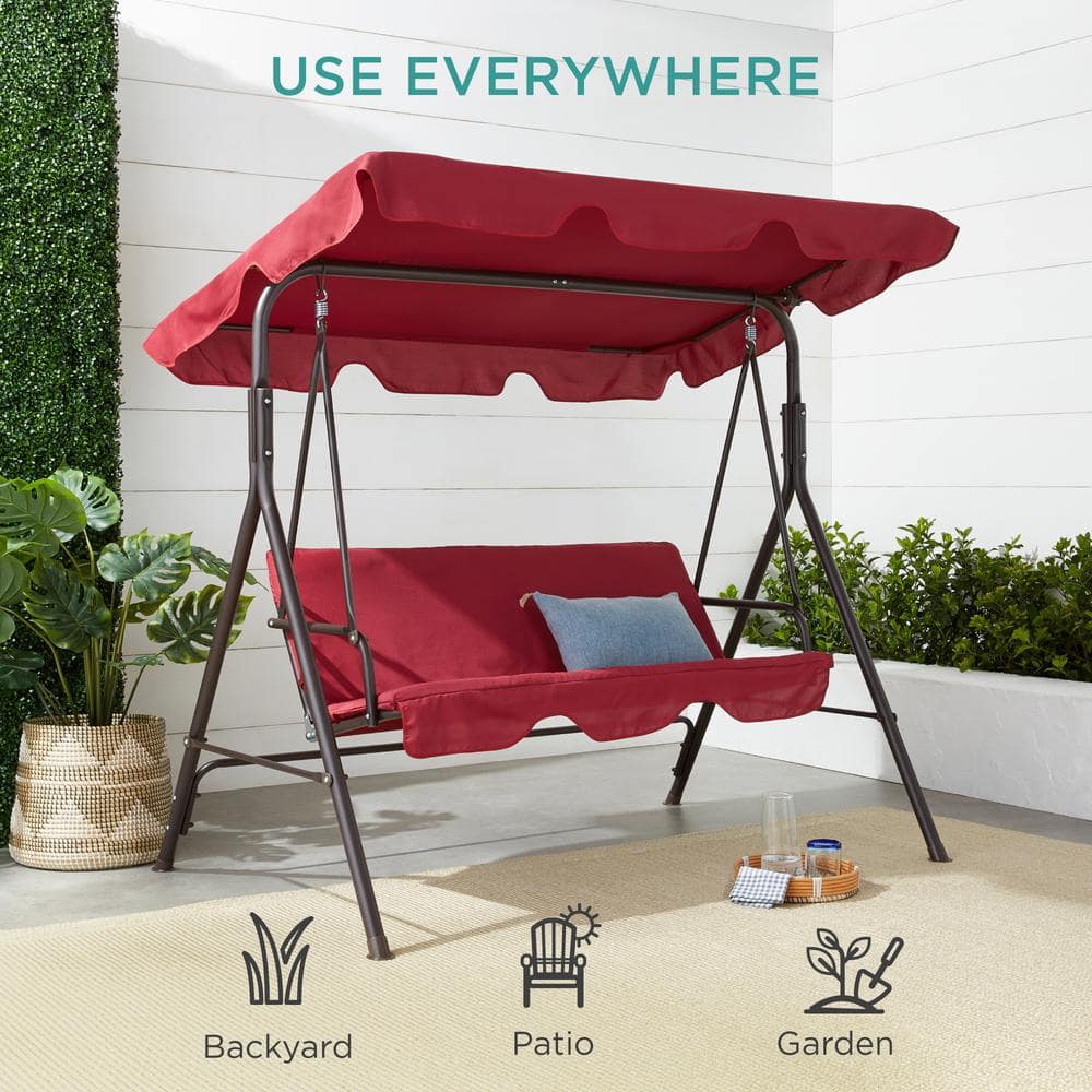 Burgundy Outdoor Convertible Canopy Swing for Two with Removable Cushions