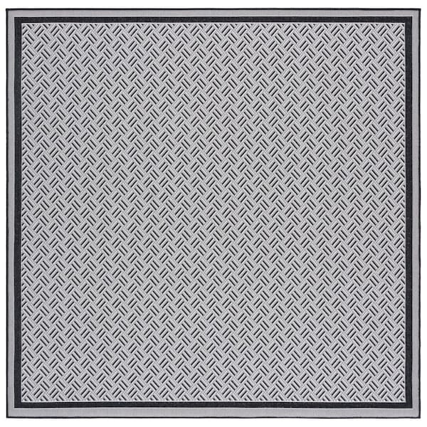 Terrace Black/White 7 ft. x 7 ft. Geometric Border Square Indoor/Outdoor Area Rug