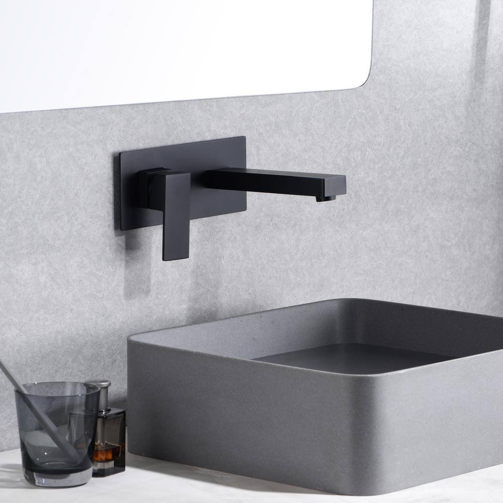 Matte Black Single Handle Wall Mount Bathroom Faucet with Brass Valve