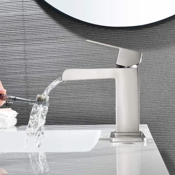 Ami Mid Arc Single Handle Single-Hole Bathroom Faucet 1.2 GPM With Drain in Brushed Nickel