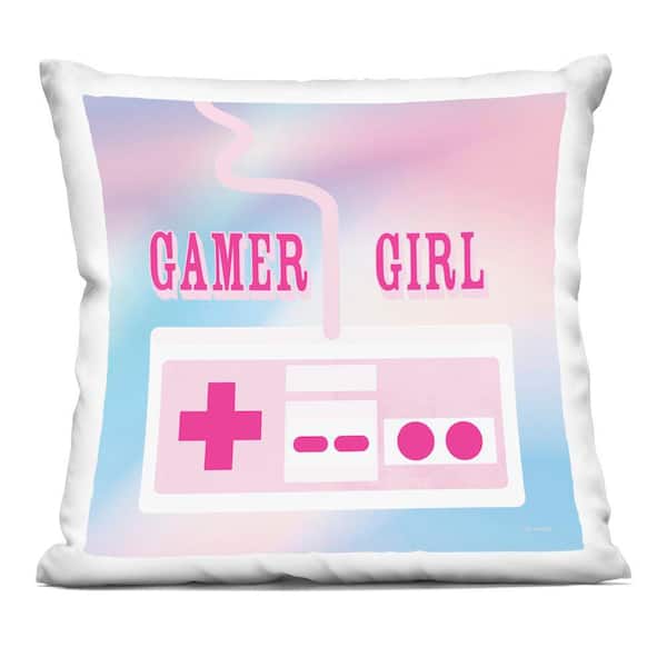 Pastel Gamer Girl Controller Pink Abstract Polyester 18 in. x 18 in. Throw Pillow