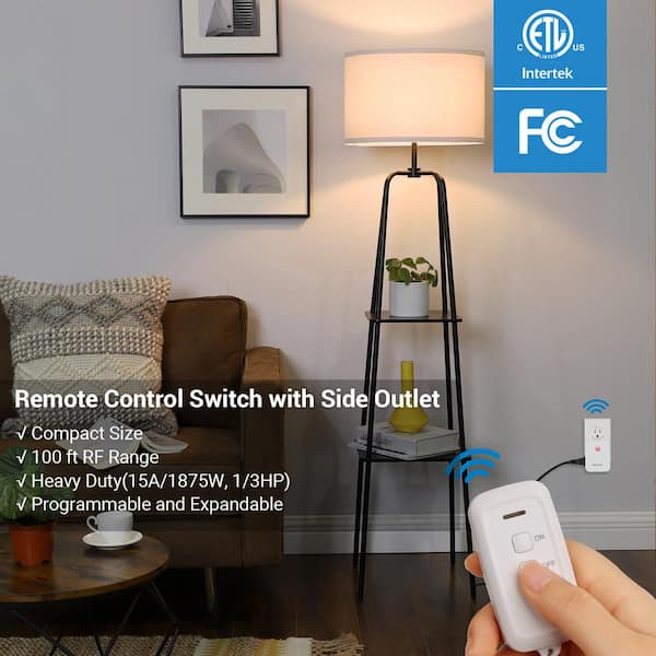 Indoor Wireless Remote Control Outlet, No Interference Remote Light Switch with 2 Side Outlets, 100ft RF Range