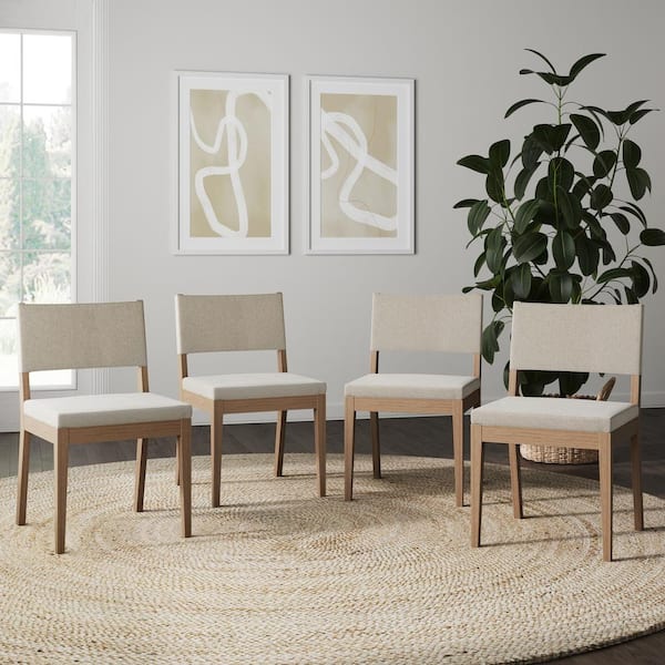 Nathan James Linus 19 in. Modern Upholstered Dining Chair with Solid Wood Wire-Brushed Legs, Natural Flax/Brown, Set of 4