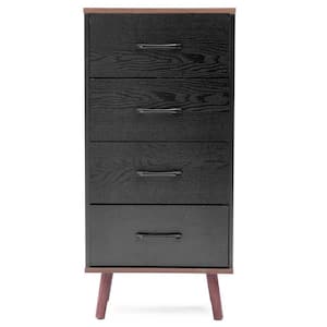 4-Drawer Black and Brown Wood Chest of Drawers 36.6 in. x 17.3 in. x 11.8 in.