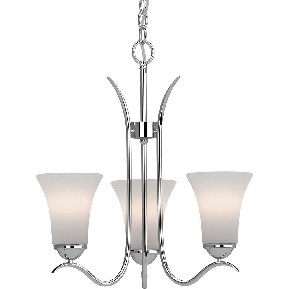 Mini Transitional Polished Nickel 18" Chandelier with Frosted Glass
