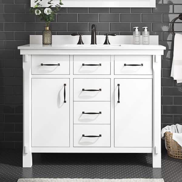 Bellington 42 in. Single Sink White Bath Vanity with White Engineered Stone Top (Assembled)