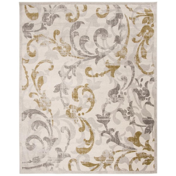 SAFAVIEH Amherst Ivory/Light Gray 9 ft. x 12 ft. Border Floral Area Rug