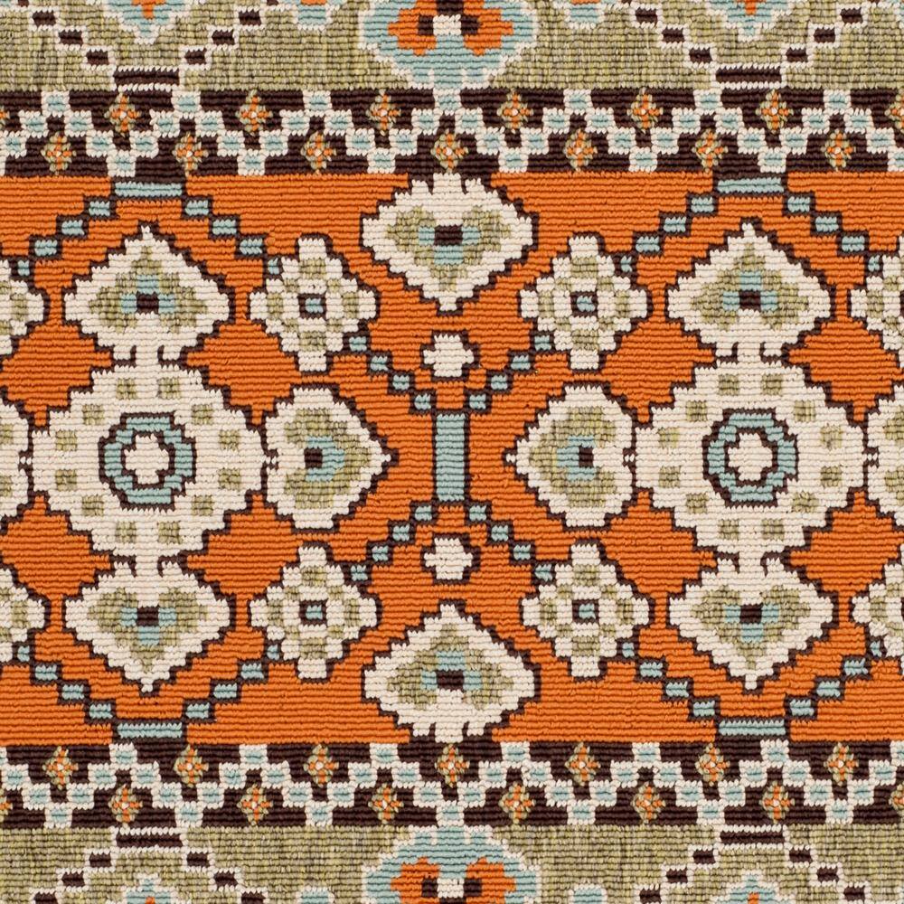 Green and Terracotta Floral Synthetic Washable Area Rug