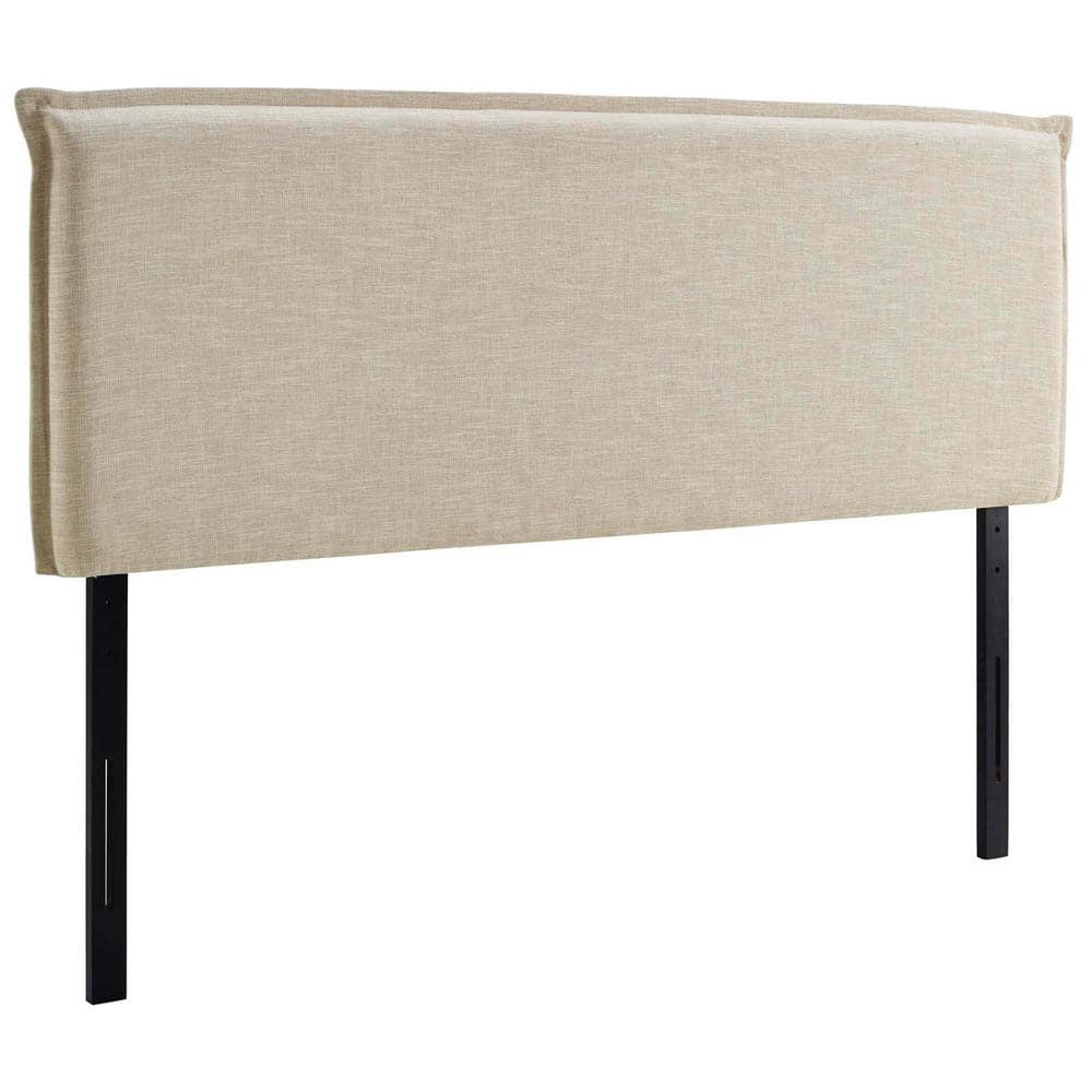 Beige Linen Upholstered Queen Headboard with French Piping