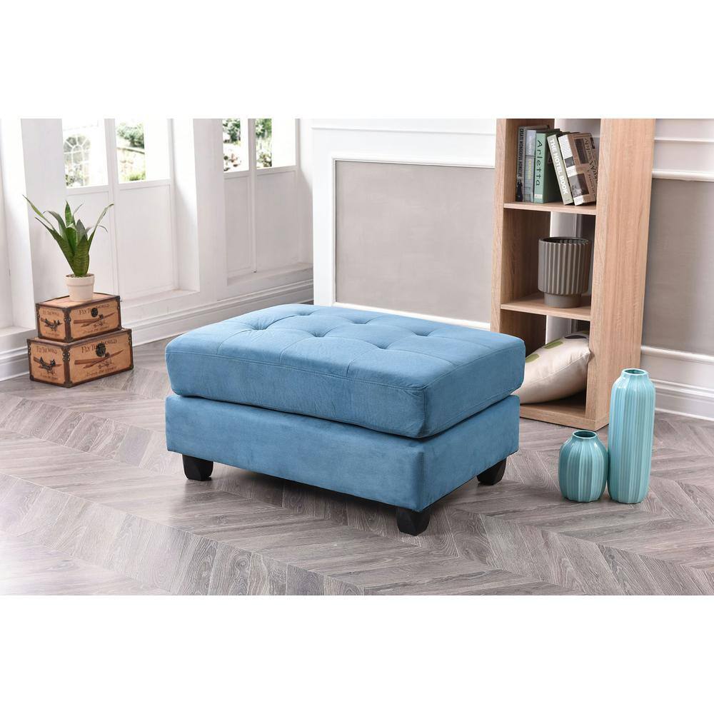 Malone Aqua Tufted Ottoman with Wood Frame