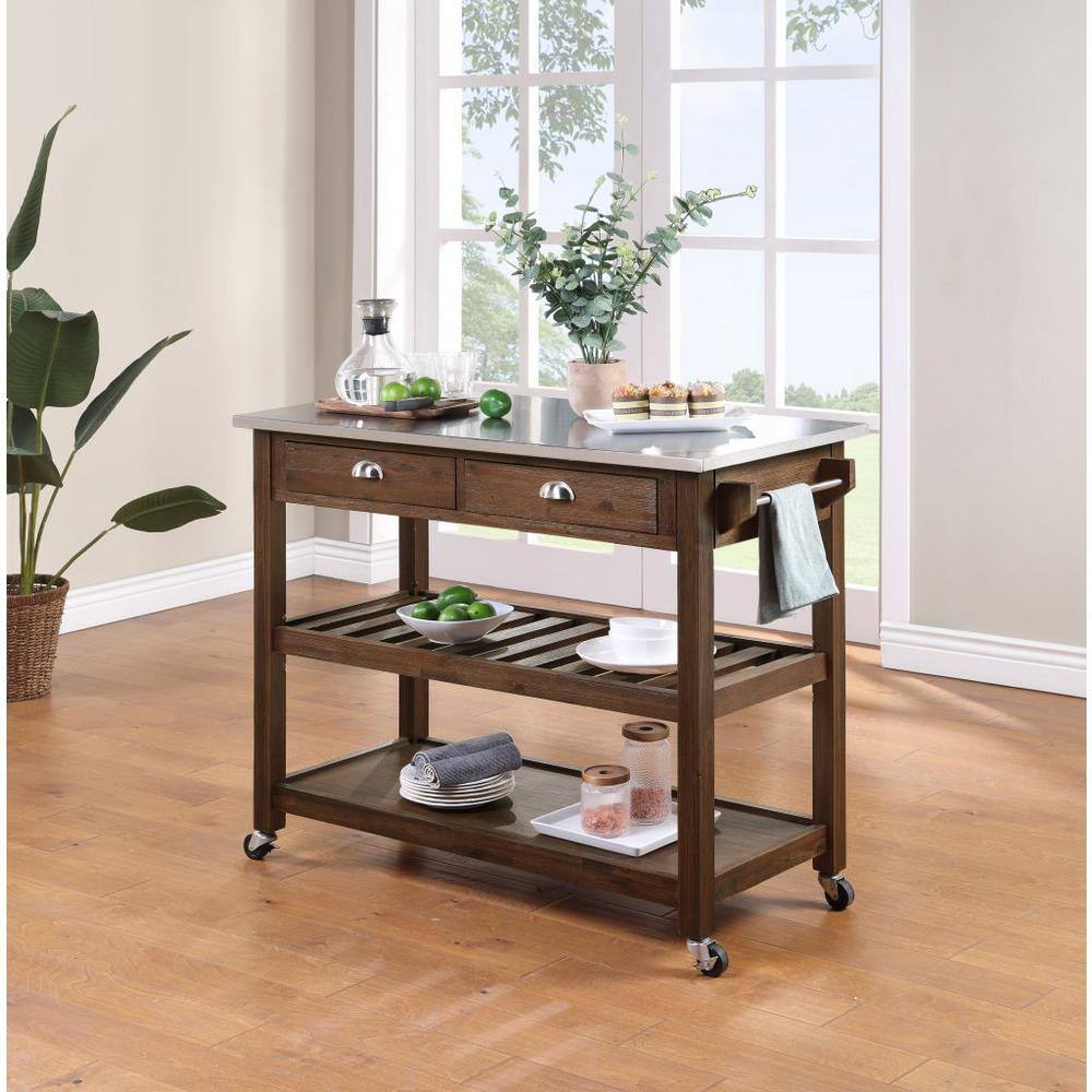 Boraam Sonoma Chestnut Wire-Brush Kitchen Cart 98521 - The Home Depot