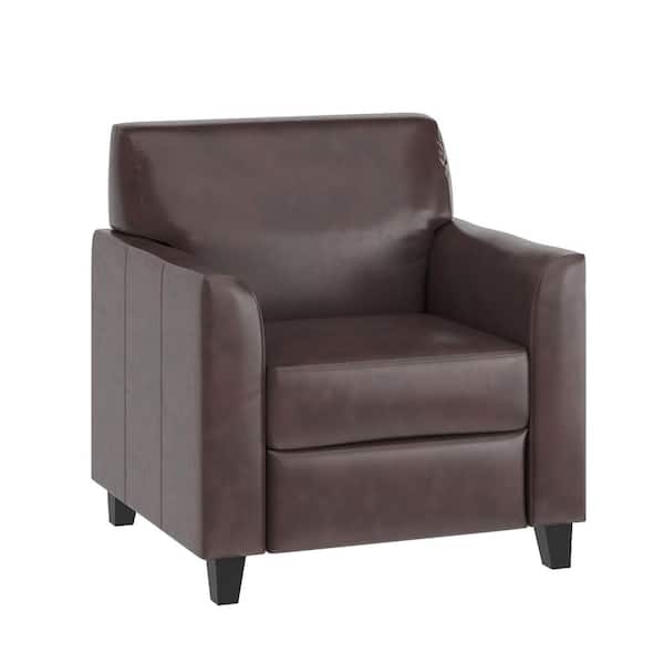 Brown Hercules Diplomat Series Leather Soft Side Reception Chair, Ergonomic Lobby Chair with Cushions and Flared Arms