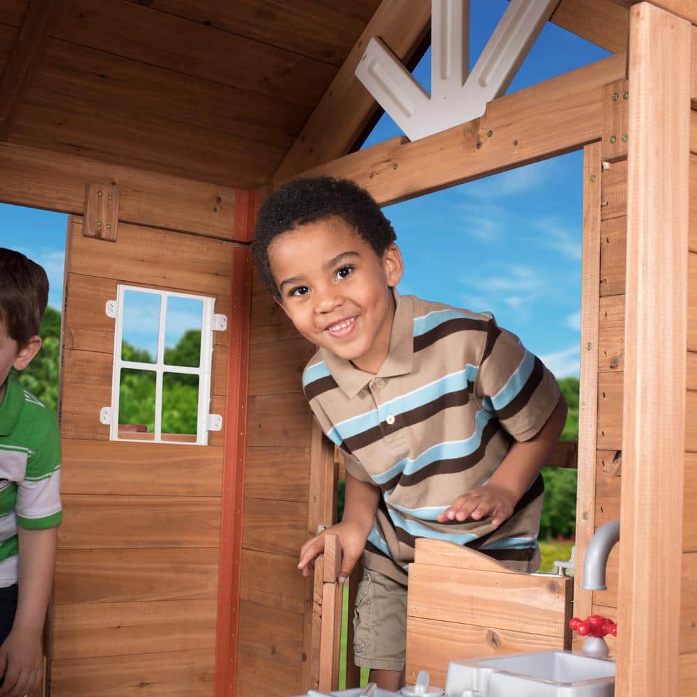 Scenic Heights Cedar Wooden Playhouse with Porch and Ladder