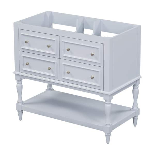 Zeus & Ruta 35.5 in. W x 17.8 in. D x 33 in. H Bath Vanity Cabinet without Top in Blue with 4-Drawers and Open Shelf