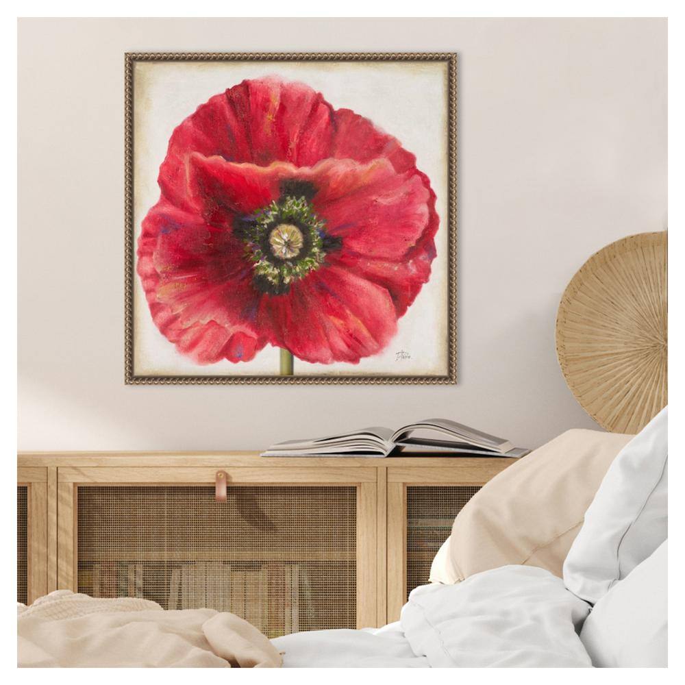 Red Poppy Beaded Perimeter Framed Canvas Wall Art