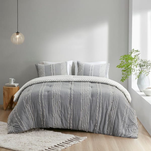 INK+IVY Kara 3-Piece Gray Cotton Full/Queen Comforter Set