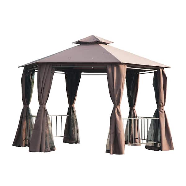 Outsunny 7 ft. x 7 ft. Coffee Outdoor Patio Gazebo Canopy Pavilion