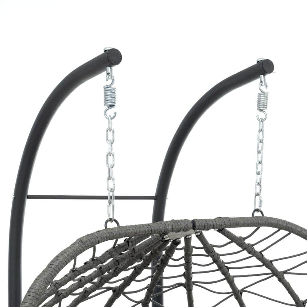 Gray Steel Outdoor Egg Chair with Cushions for Two