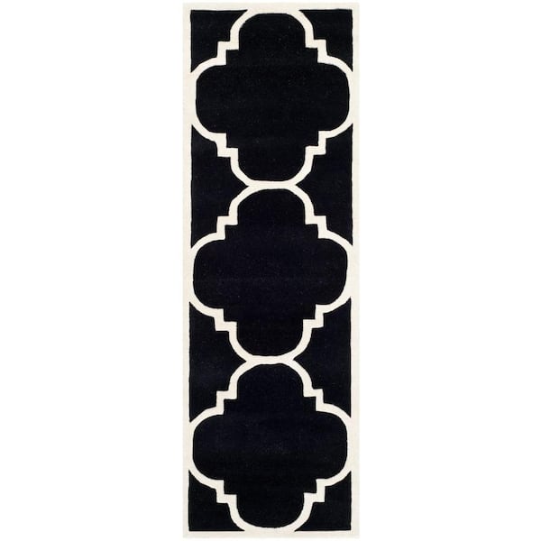 SAFAVIEH Chatham Black/Ivory 2 ft. x 9 ft. Border Geometric Trellis Runner Rug
