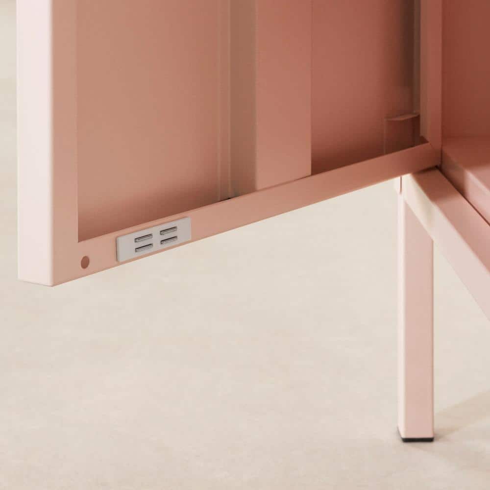 Pale Pink Metal 1-Door Nightstand with Adjustable Shelf