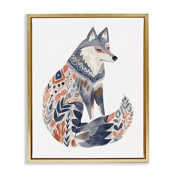 Scandinavian Style Wolf by LSR Design Studio Gold Floater Frame Animal Graphic Art Print 21 in. x 17 in.