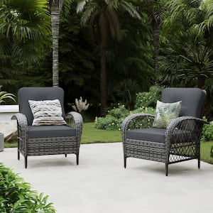 2 Pieces Outdoor Gray Wicker Patio Conversation Sofa Seating Set with Cushions in Dark Gray