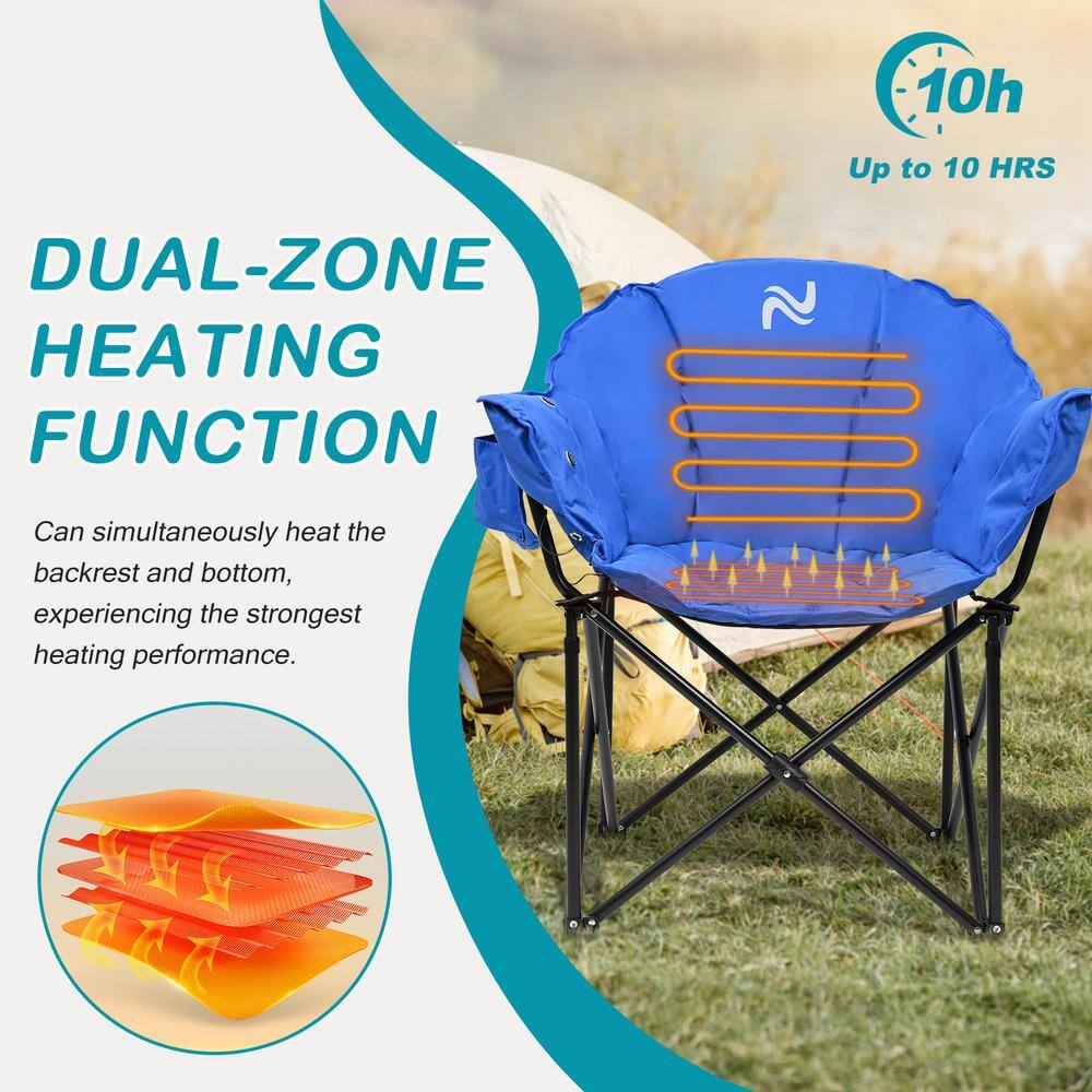 Blue Heated Moon Camping Chairs with Steel Frame, 2-Pack