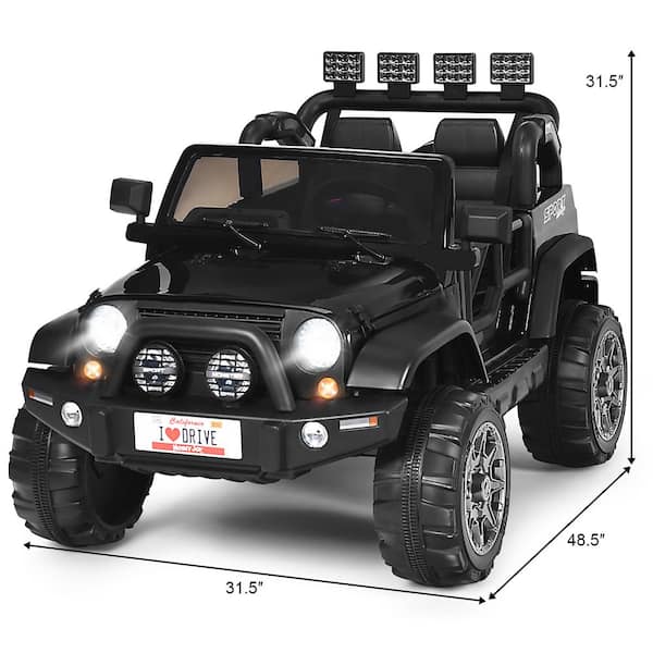 12.6 in 12 Volt Kids Ride On Car 2 Seater Truck RC Electric Vehicles with Storage Room Black