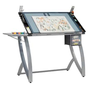 Futura Advance Metal Craft and Drafting Table with Adjustable Glass Top and Folding Shelf