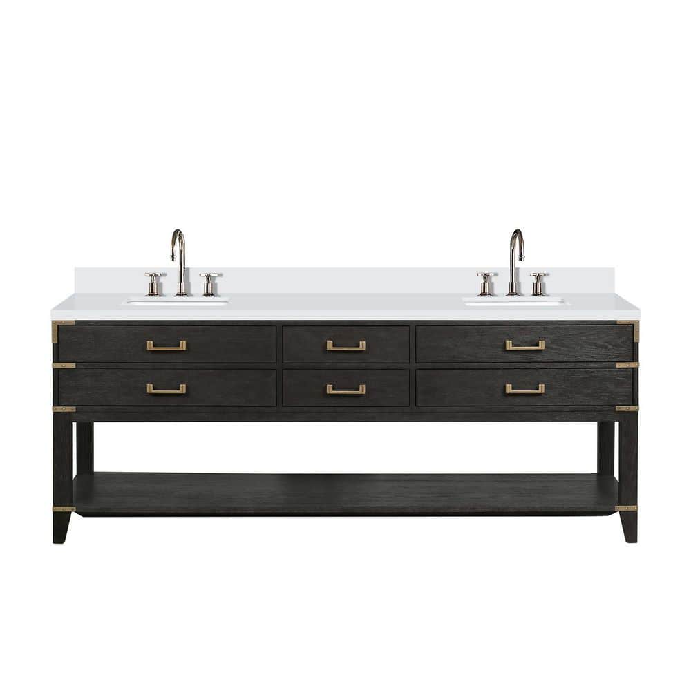 Irvington 84 in. W x 22 in. D Black Oak Double Bath Vanity with White Quartz Top, and Faucet Set price history on PriceWatchPro