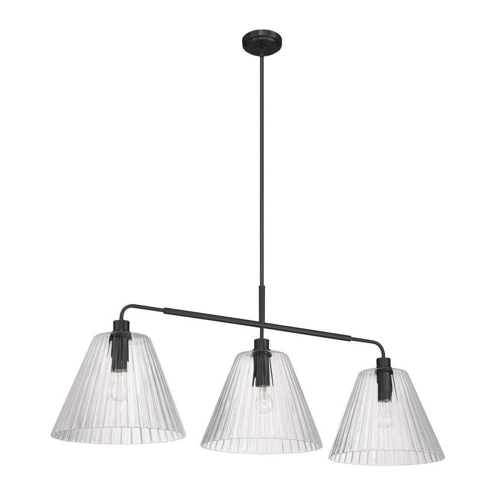 Pleated 3 Light Flat Black Finish Shaded Linear Pendant Chandelier for Dining Room, Foyer, No Bulb(s) Included price history on PriceWatchPro