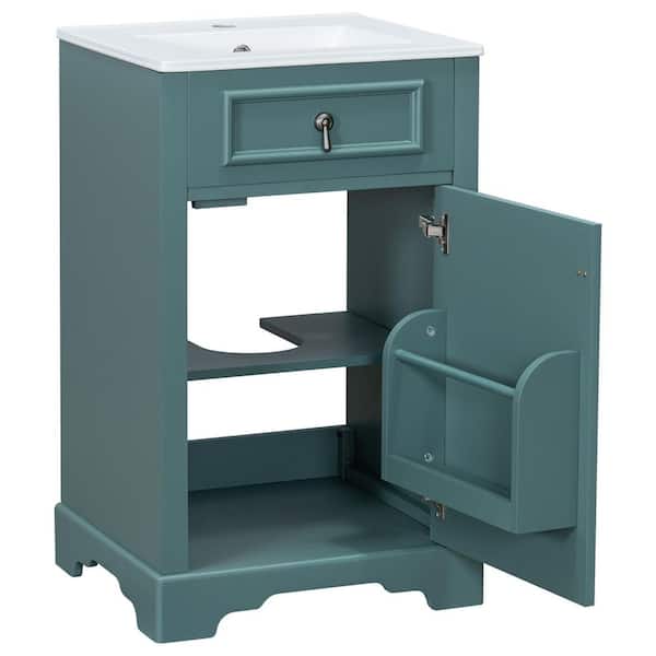 20 in. Single Sink Freestanding Green Bath Vanity with White Ceramic Top Unassembled