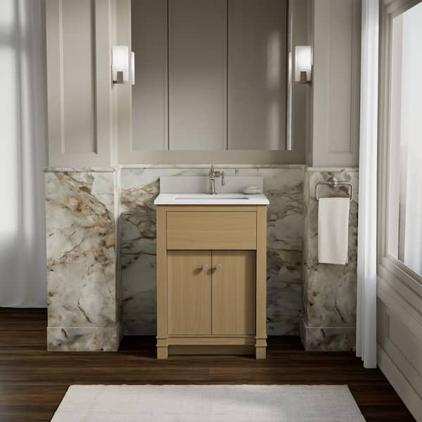 Alouette 24 in. Single SinkLight Oak Bath Vanity Cabinet with Sink and Quartz Top