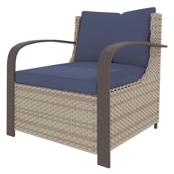 Wicker Outdoor Couch Patio Sofa with Blue Cushion