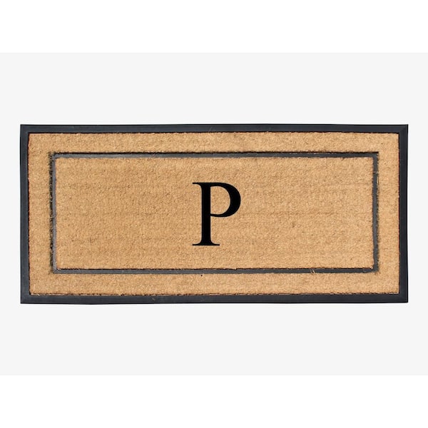 A1HC Heavy Duty Frame Molded Double Door Mat Black/Beige 24 in. x 48 in. Rubber and Coir Monogrammed P Door Mat