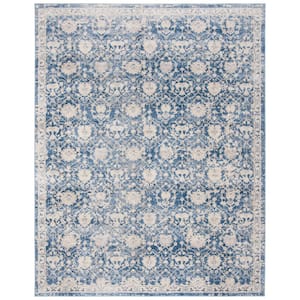Brentwood Navy/Cream 11 ft. x 15 ft. Distressed Multi-Floral Border Area Rug