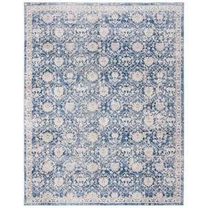 Brentwood Navy/Cream 8 ft. x 10 ft. Distressed Multi-Floral Border Area Rug