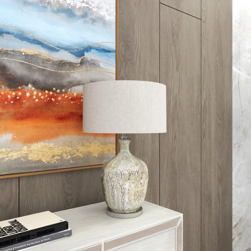 Silver Mercury Glass Table Lamp with Beige Linen Shade