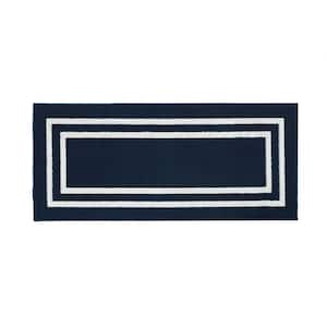 Double Line Border Navy and White 2 ft. 2 in. x 3 ft. 9 in. Tufted Runner Rug