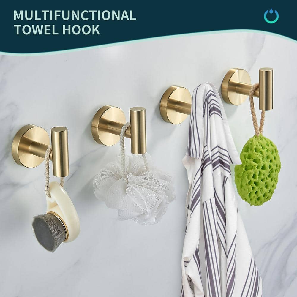 Brushed Gold Stainless Steel Double Robe and Towel Hooks