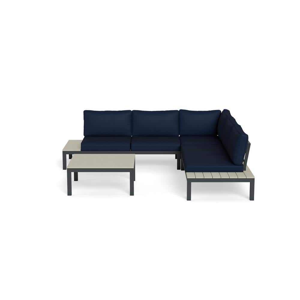 Lakeview Navy Aluminum 5-Person Outdoor Sectional with Side Tables