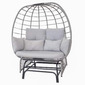 Sunnydaze Polyrattan Plastic 2-Person Egg Chair Glider with Gray Cushions and Pillows