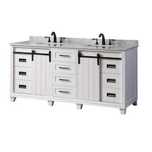 Chanceton 71 in. W x 25 in. D x 34 in. H Double Vanity in White with White Carrara Marble Top with White Basins