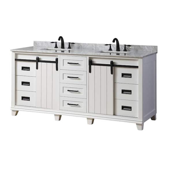 Direct vanity sink Chanceton 71 in. W x 25 in. D x 34 in. H Double Vanity in White with White Carrara Marble Top with White Basins