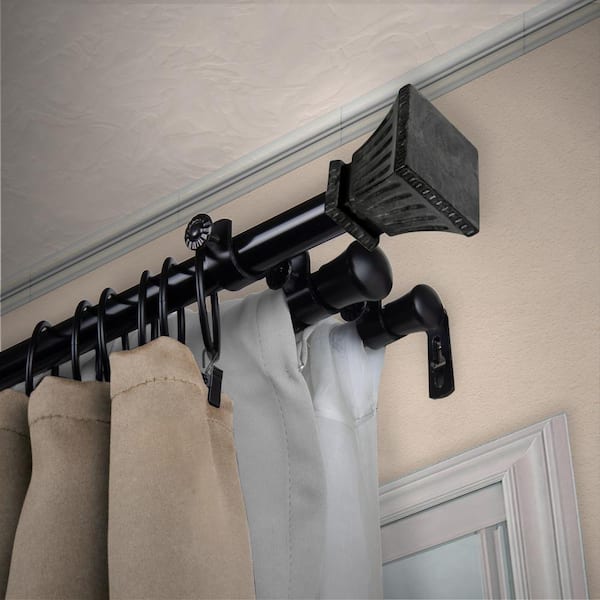 EMOH 13/16" Dia Adjustable 120" to 170" Triple Curtain Rod in Black with Mateo Finials