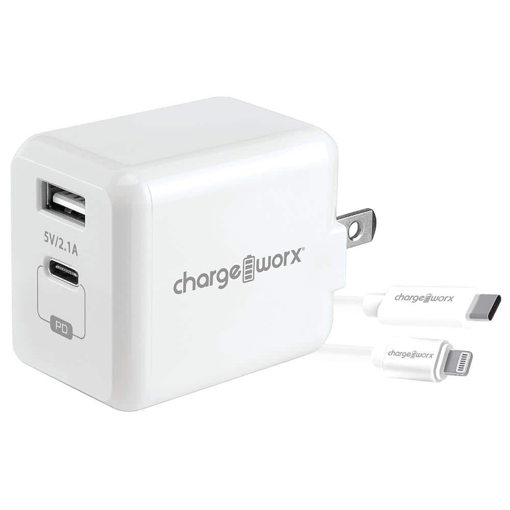 CHARGEWORX 20-Watt USB-C to Lighning Wall Charger and Cable