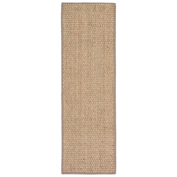 Natural Fiber Natural/Gray 3 ft. x 18 ft. Border Woven Runner Rug