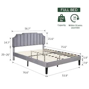 Upholstered Bed Gray Metal+Wood Frame Full Platform Bed with Tufted Adjustable Headboard/Mattress Foundation